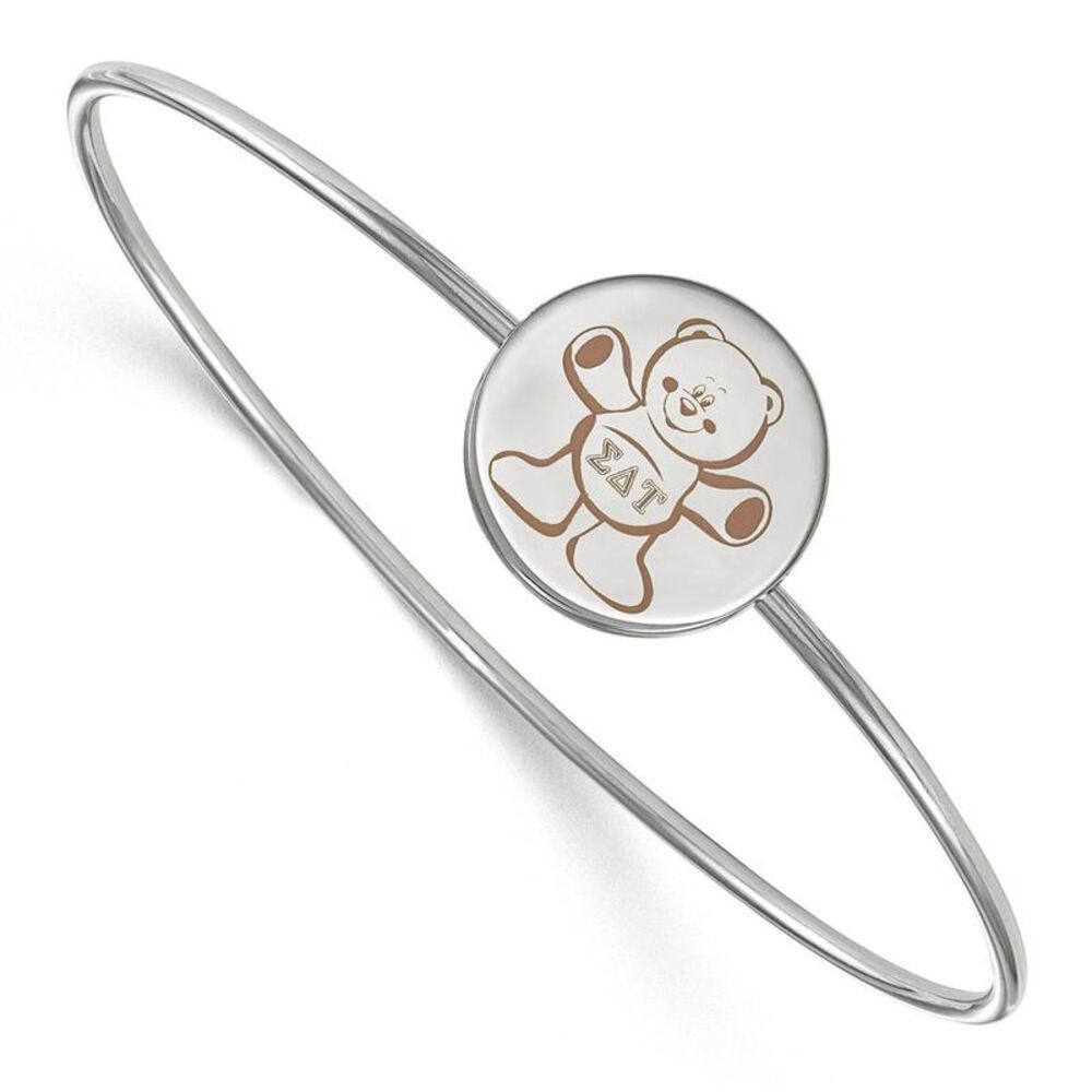 Sterling Silver Sigma Delta Tau Enamel Bear Bangle - 7 in.